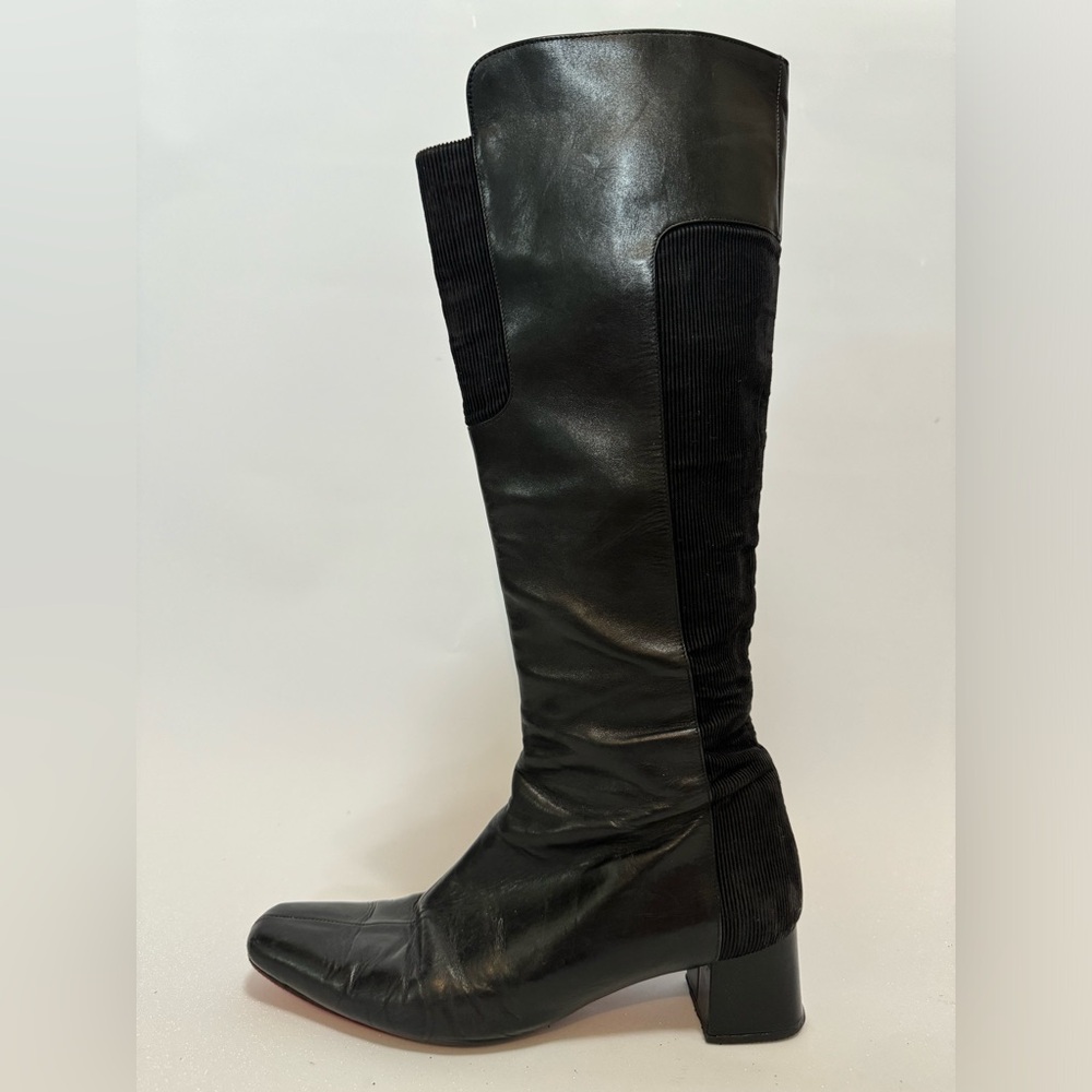 PREOWNED $1795 Christian Louboutin Black Leather Corduroy Riding Zip Boots 36